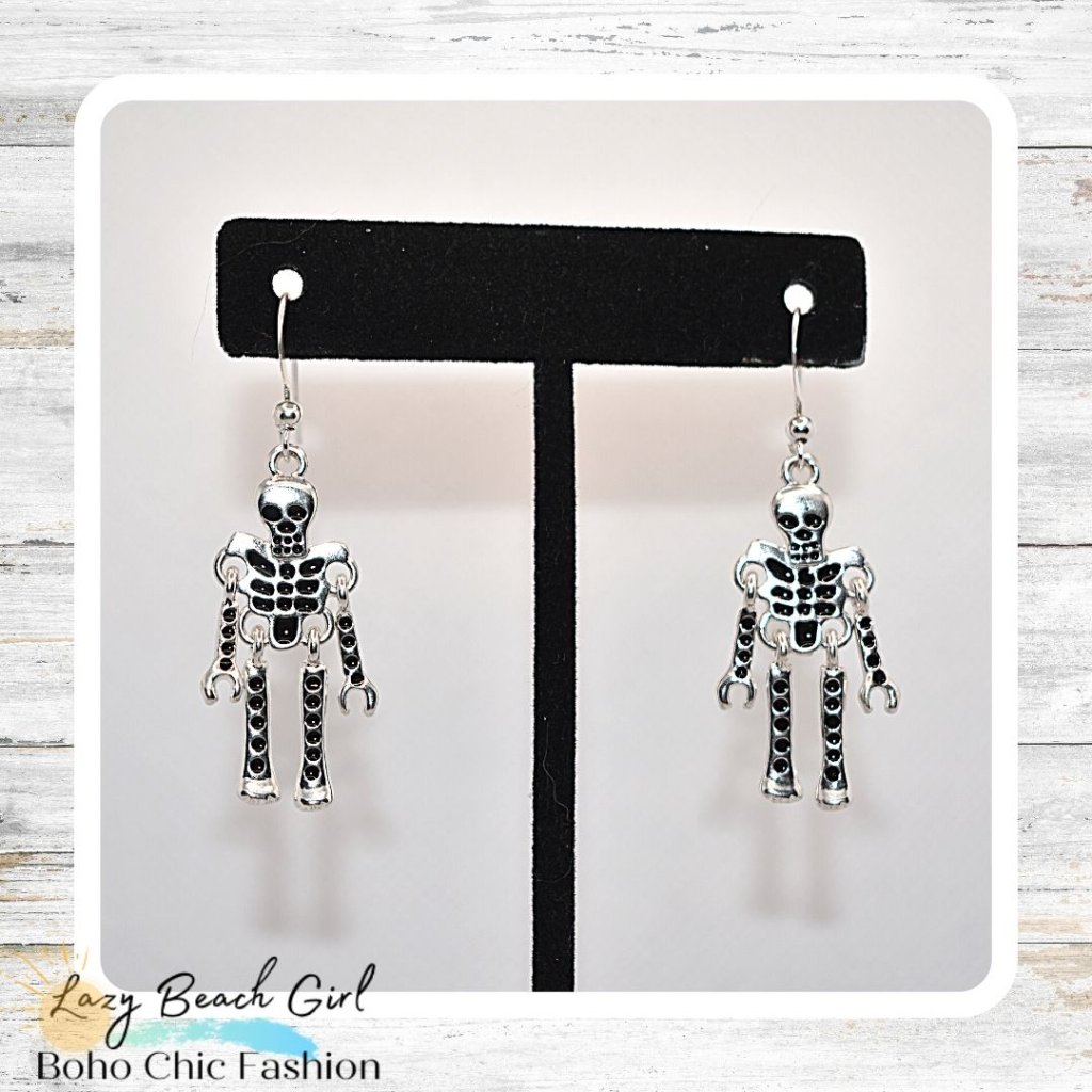 Silver Skeleton Dangle Earrings